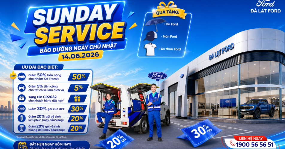 Sunday Service Đà Lạt Ford 14.06: Bảo Dưỡng Thả Ga Ưu Đãi Khủng